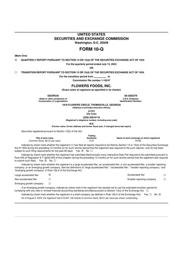 Miniature Flowers Foods
 10-Q Rapport trimestriel 2024 