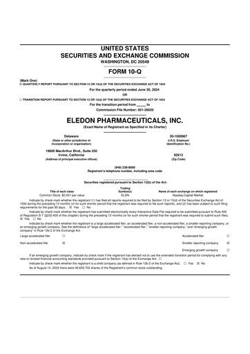 Thumbnail Eledon Pharmaceuticals 10-Q Quarterly Report FY2024 