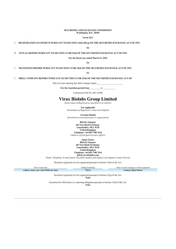 Thumbnail Virax Biolabs 20-F Annual Report 2024