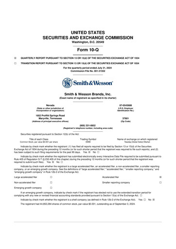 Thumbnail Smith & Wesson 10-Q Quarterly Report FY2024 