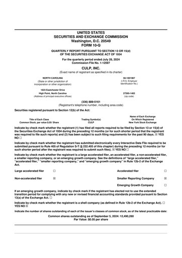 Thumbnail Culp, Inc. 10-Q Quarterly Report FY2025 