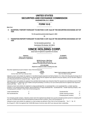 Thumbnail Vince Holding 10-Q Quarterly Report FY2024 