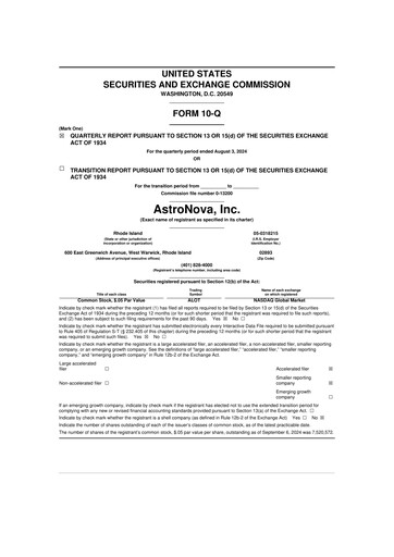 Miniature AstroNova, Inc. 10-Q Rapport trimestriel 2025 