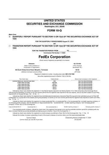 Thumbnail FedEx 10-Q Quarterly Report FY2025 