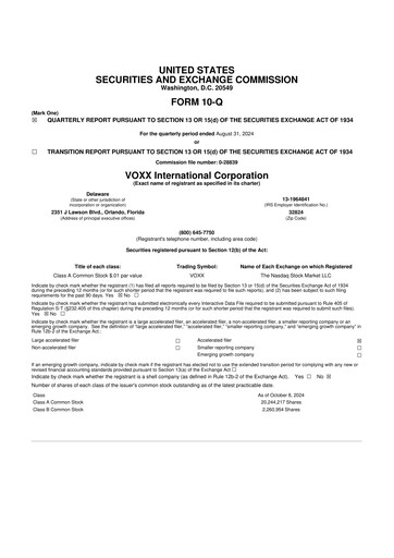 Thumbnail Voxx International
 10-Q Quarterly Report FY2025 