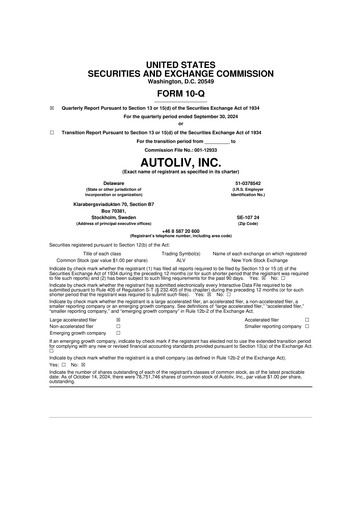 Vorschaubild Autoliv 10-Q Quartalsbericht 2024 
