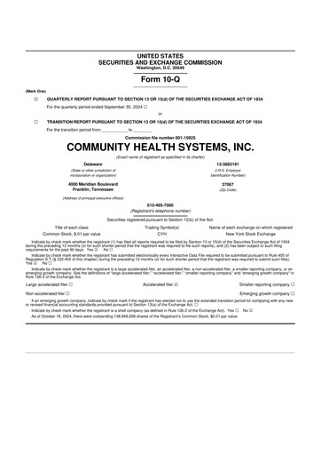 Thumbnail Community Health Systems
 10-Q Quarterly Report FY2024 