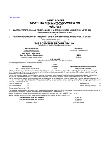 Thumbnail Boston Beer Company 10-Q Quarterly Report FY2024 