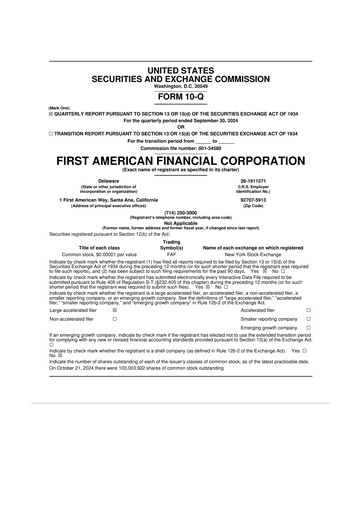 Miniature First American Financial Corporation 10-Q Rapport trimestriel 2024 