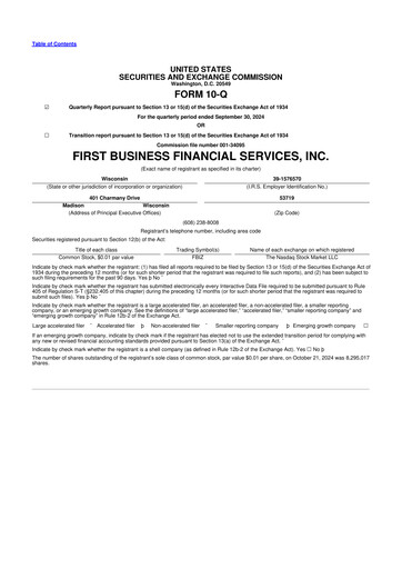 Thumbnail First Business Financial Services 10-Q Quarterly Report FY2024 