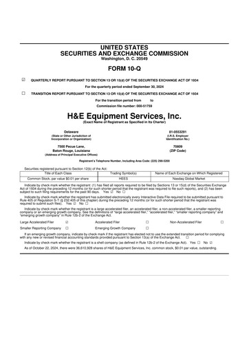 Thumbnail H&E Equipment Services 10-Q Quarterly Report FY 