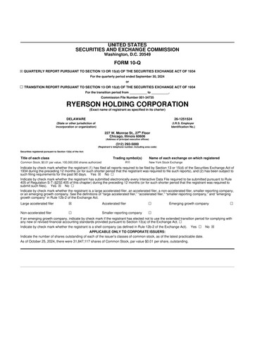 Miniature Ryerson 10-Q Rapport trimestriel 2024 