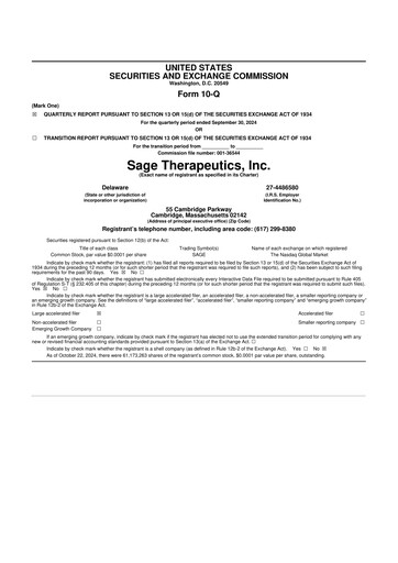 Thumbnail Sage Therapeutics
 10-Q Quarterly Report FY2024 