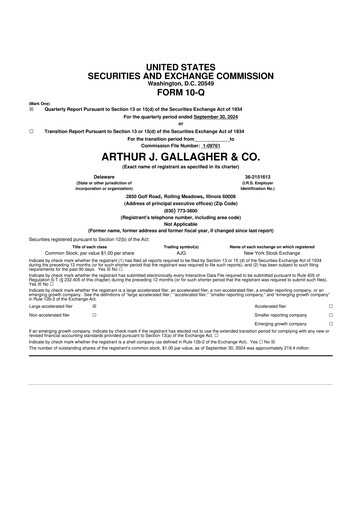 Thumbnail Arthur J. Gallagher & Co.
 10-Q Quarterly Report FY2024 