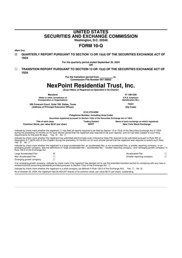 Thumbnail NexPoint Residential Trust 10-Q Quarterly Report FY2024 