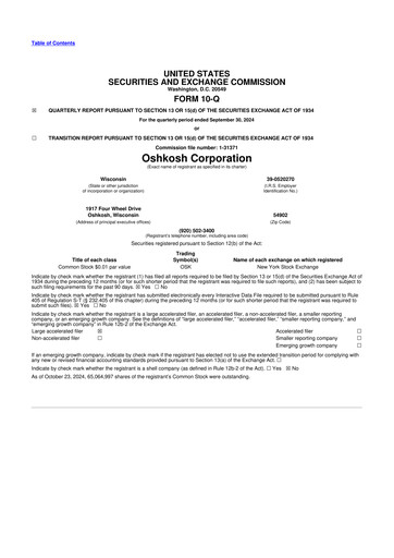 Thumbnail Oshkosh Corporation
 10-Q Quarterly Report FY2024 