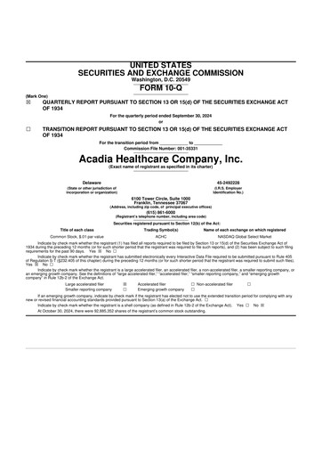 Thumbnail Acadia Healthcare
 10-Q Quarterly Report FY2024 