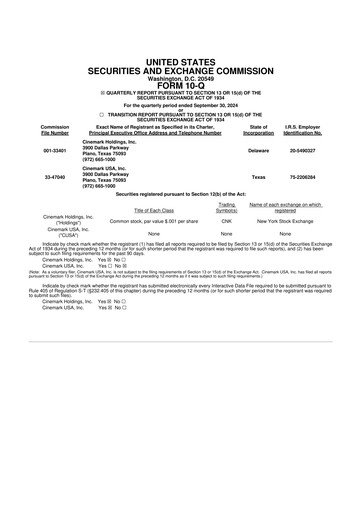Thumbnail Cinemark Theatres
 10-Q Quarterly Report FY2024 