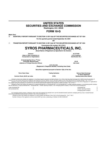 Vorschaubild Syros Pharmaceuticals
 10-Q Quartalsbericht 2024 