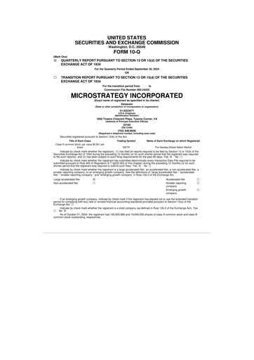 Miniature Strategy 
 (MicroStrategy) 10-Q Rapport trimestriel 2024 