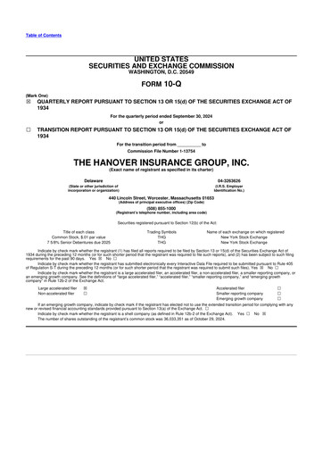 Thumbnail Hanover Insurance Group 10-Q Quarterly Report FY2024 