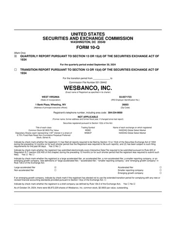 Miniature WesBanco 10-Q Rapport trimestriel  