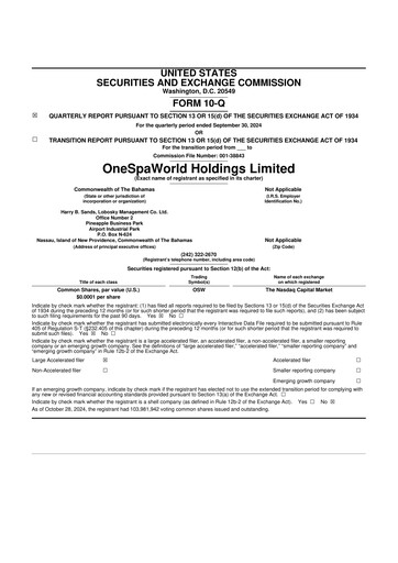 Thumbnail OneSpaWorld 10-Q Quarterly Report FY2024 