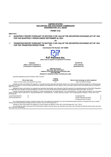 Miniature PJT Partners
 10-Q Rapport trimestriel 2024 