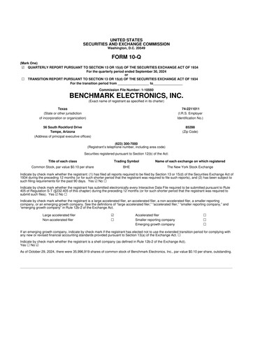 Thumbnail Benchmark Electronics
 10-Q Quarterly Report FY2024 