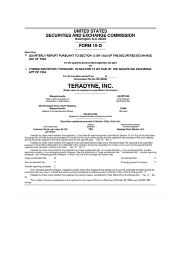 Miniature Teradyne 10-Q Rapport trimestriel 2024 