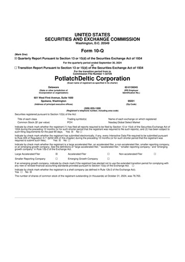 Thumbnail PotlatchDeltic
 10-Q Quarterly Report FY 