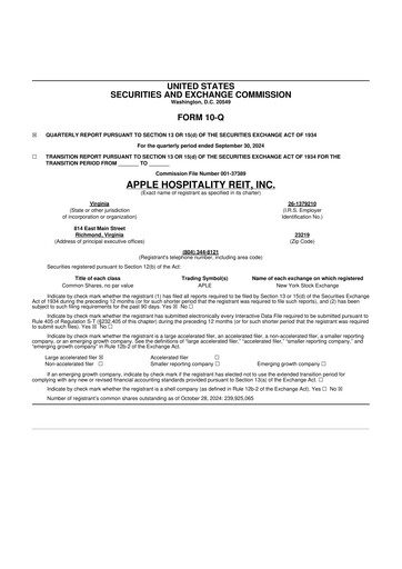 Thumbnail Apple Hospitality REIT
 10-Q Quarterly Report FY2024 