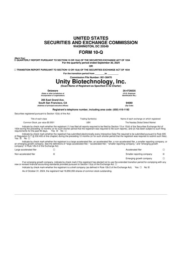 Thumbnail Unity Biotechnology
 10-Q Quarterly Report FY2024 