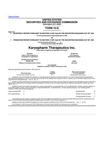 Thumbnail Karyopharm Therapeutics
 10-Q Quarterly Report FY2024 