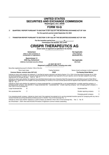 Thumbnail CRISPR Therapeutics 10-Q Quarterly Report FY2024 