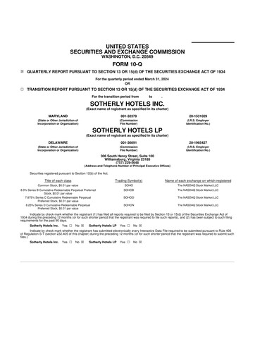 Vorschaubild Sotherly Hotels 10-Q Quartalsbericht  