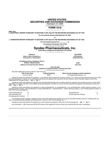 Thumbnail Syndax Pharmaceuticals 10-Q Quarterly Report FY2024 