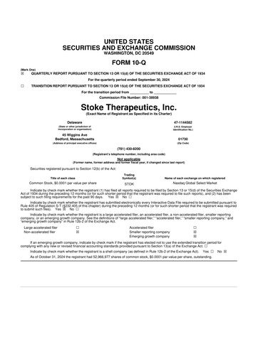 Thumbnail Stoke Therapeutics 10-Q Quarterly Report FY2024 