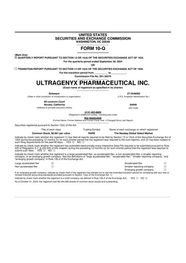 Thumbnail Ultragenyx Pharmaceutical 10-Q Quarterly Report FY2024 