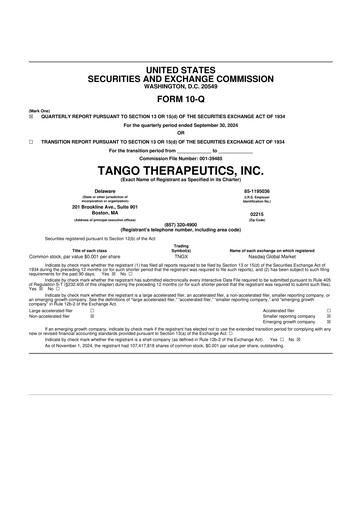 Thumbnail Tango Therapeutics 10-Q Quarterly Report FY2024 