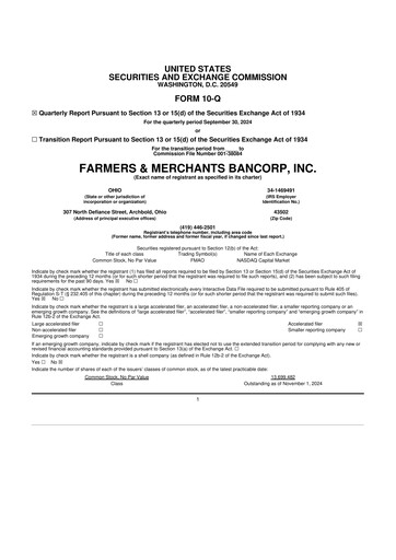 Thumbnail Farmers & Merchants Bancorp 10-Q Quarterly Report FY2024 