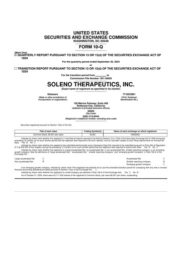 Miniature Soleno Therapeutics 10-Q Rapport trimestriel 2024 