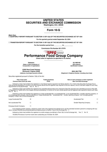 Miniature Performance Food Group 10-Q Rapport trimestriel 2024 