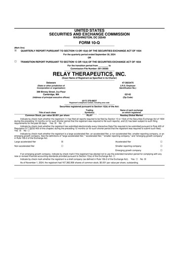 Thumbnail Relay Therapeutics 10-Q Quarterly Report FY2024 