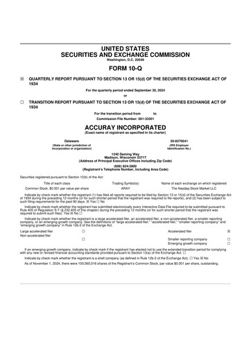 Miniature Accuray 10-Q Rapport trimestriel 2024 