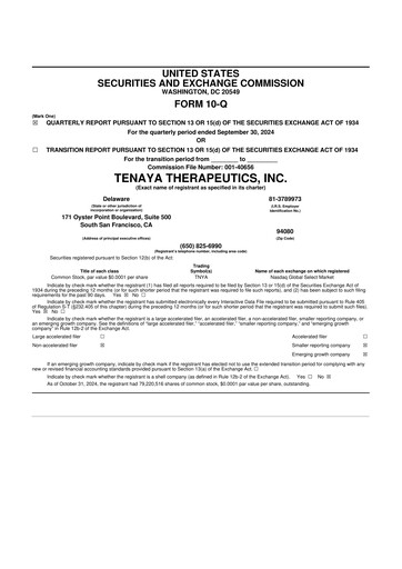 Miniature Tenaya Therapeutics 10-Q Rapport trimestriel 2024 