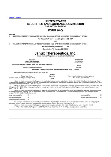 Miniature Janux Therapeutics 10-Q Rapport trimestriel 2024 