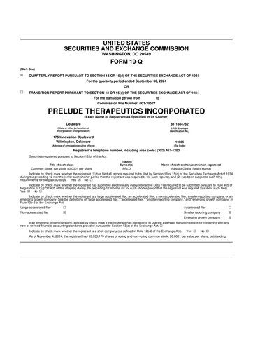 Thumbnail Prelude Therapeutics 10-Q Quarterly Report FY2024 