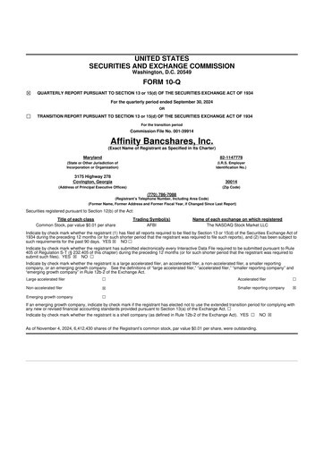 Thumbnail Affinity Bancshares 10-Q Quarterly Report FY2024 