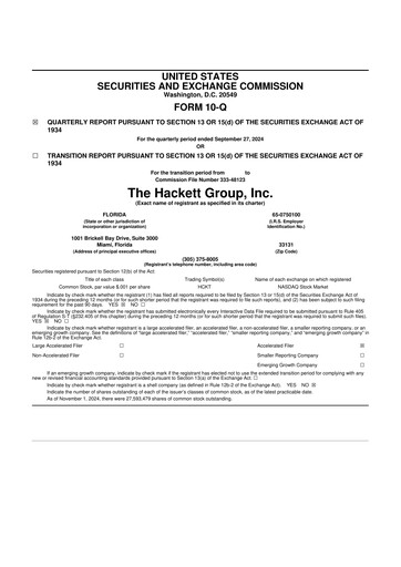 Vorschaubild The Hackett Group

 10-Q Quartalsbericht 2024 